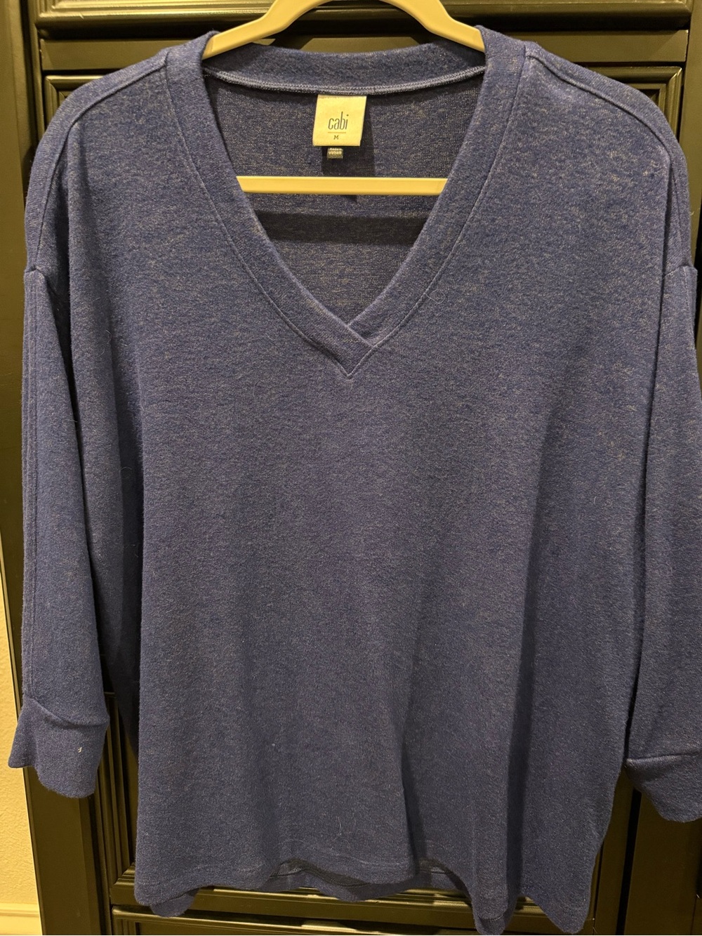 CAbi Women’s V-Neck Sweater and Pant set in Heathered Blue/purple
